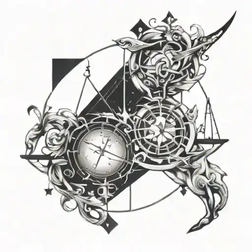 Libra and Sagittarius zodiac signs combined together tattoo minimalistic