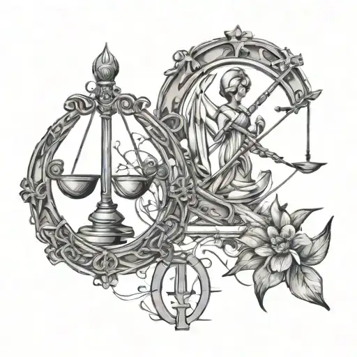 Libra and Sagittarius zodiac signs combined together tattoo minimalistic - Variation 3