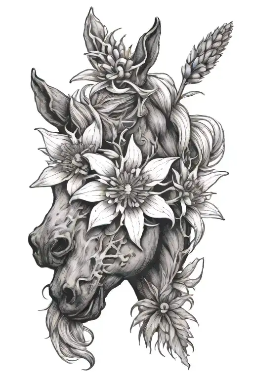 Edelweiss flower tattoo horsehead inspired