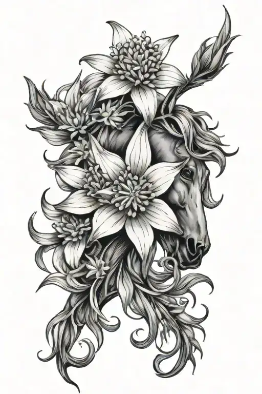 Edelweiss flower tattoo horsehead inspired - Variation 2