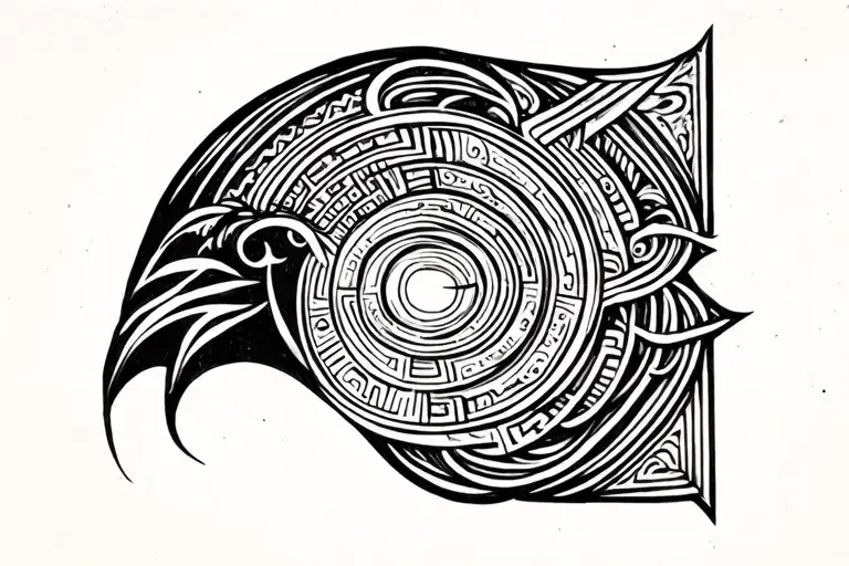 Try to combine special symbols like fibonacci, jingjamg, aurea mediocritas in one art tatoo for forehead, minimalistic s - Variation 2