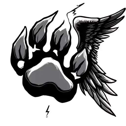 dog paw with a ligthning bolt in it and angel wings - Variation 2