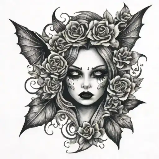 vampire related inner thigh tattoo no flowers - Variation 2
