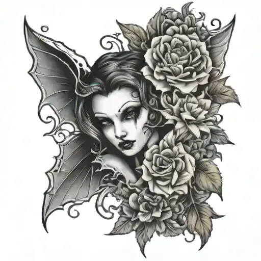 vampire related inner thigh tattoo no flowers - Variation 3