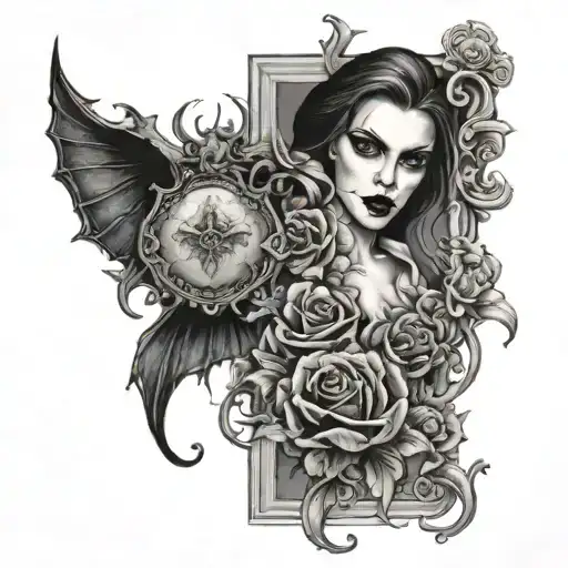 vampire related inner thigh tattoo no flowers - Variation 4