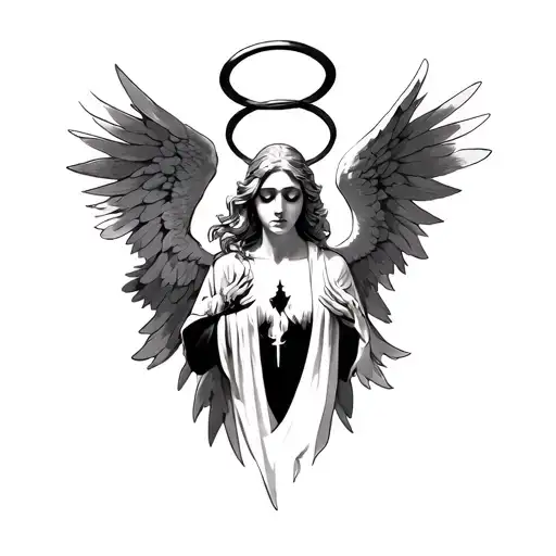 seraphim angel with halo neck tattoo