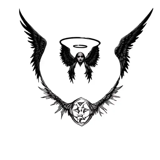 seraphim angel with halo neck tattoo - Variation 2