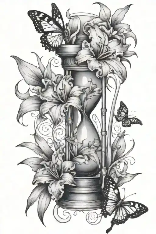 gladiolus flower and hourglass combined with butterflies