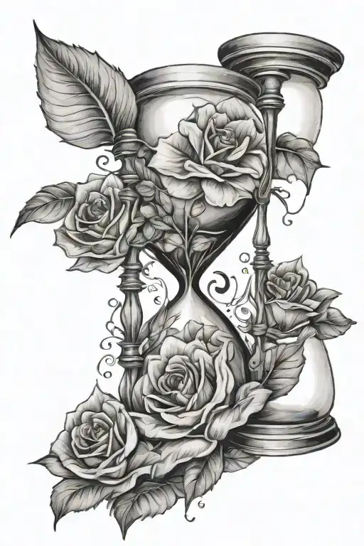 an hourglass being stopped by a flower