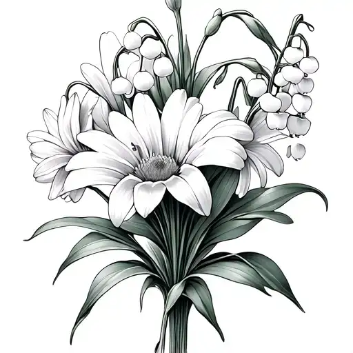 lily of the valley, daisy, narcissus flower bouquet