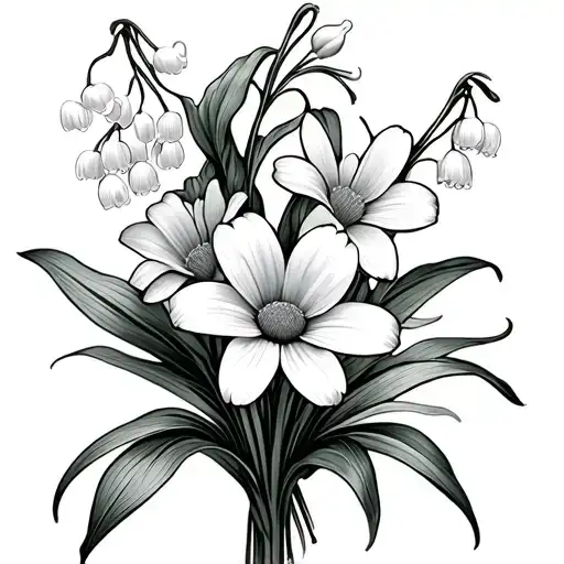 lily of the valley, daisy, narcissus flower bouquet - Variation 2