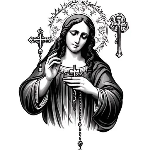 santa maria holding rosary beads