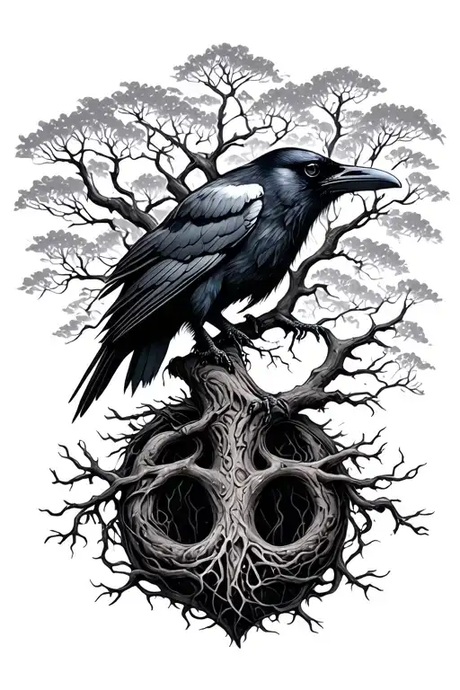 Raven and yggdrasil tree tattoo