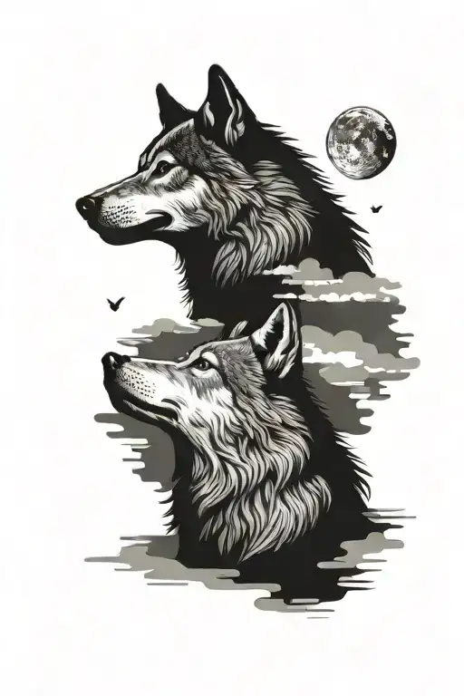 wolf howling at the moon - Variation 2