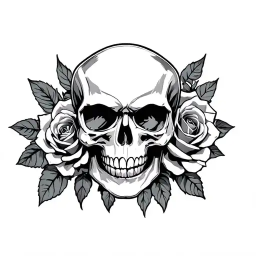 flash skull and roses blooming