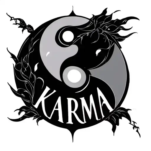 ying and yang karma symbol intertwined with karma spelled - Variation 2