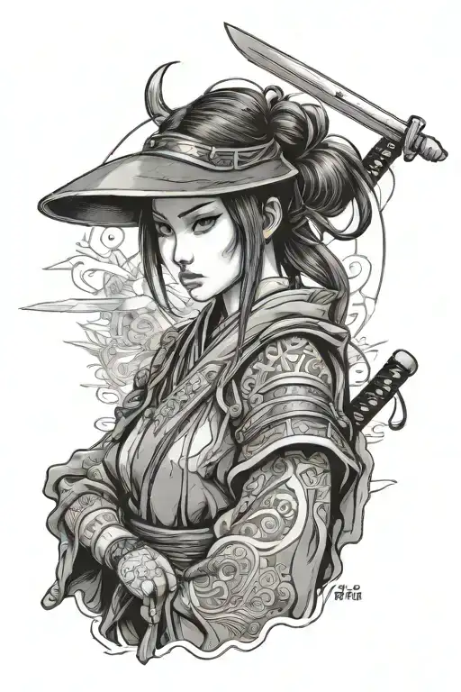 A beautiful brunette dressed as a samurai with a stern look on her face wearing a yoroi and a kabuto - Variation 3