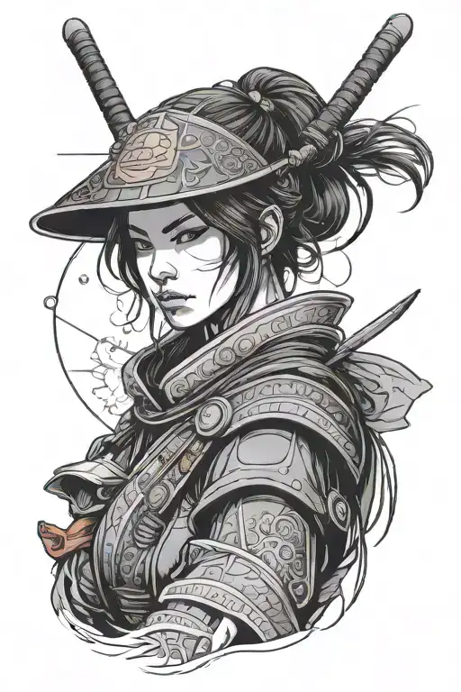 A beautiful brunette dressed as a samurai with a stern look on her face wearing a yoroi and a kabuto - Variation 4