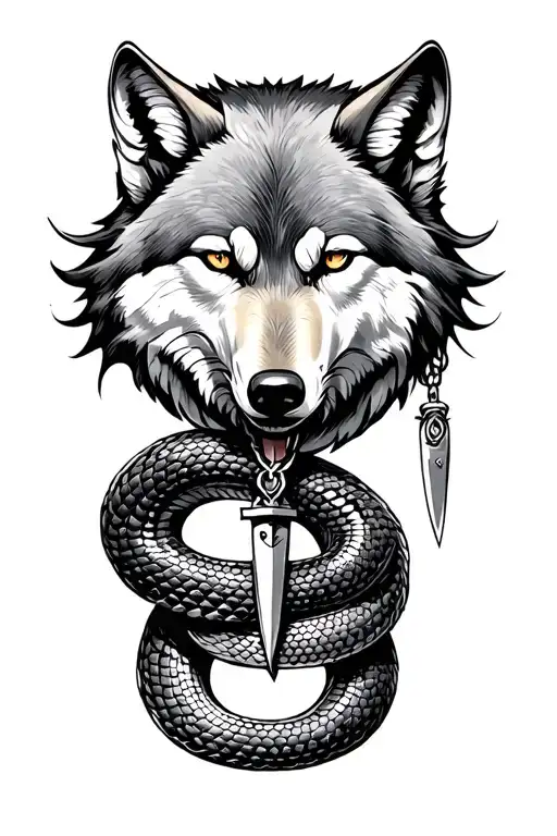 wolf, knife necklace, snake