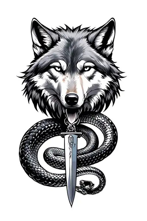 wolf, knife necklace, snake - Variation 2