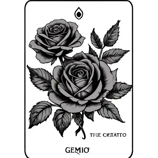 Tarot card with a rose and Gemini