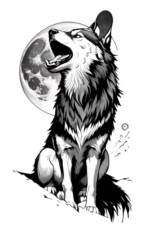 wolf howling at the moon - Variation 3