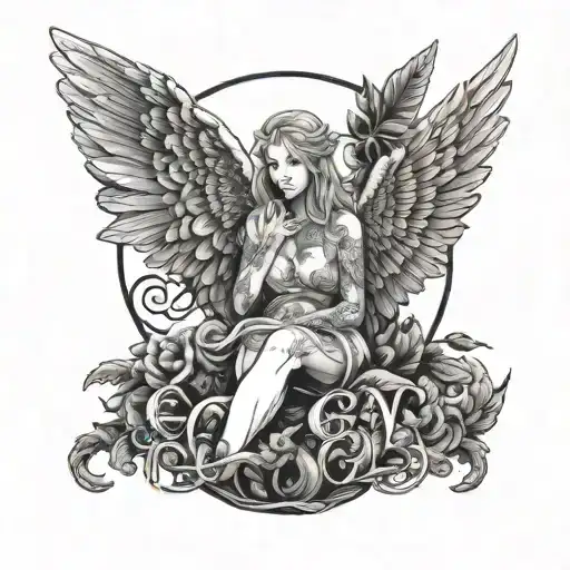 Sleep token take me back to eden angel creature in front of take me back to eden album cover, sleep token logo above