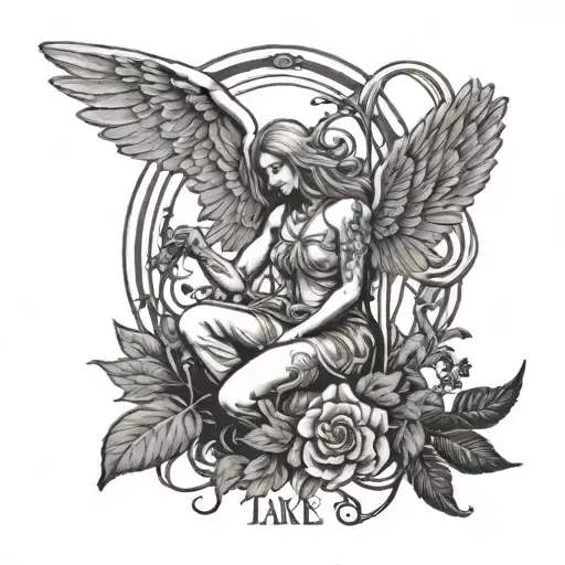 Sleep token take me back to eden angel creature in front of take me back to eden album cover, sleep token logo above - Variation 2