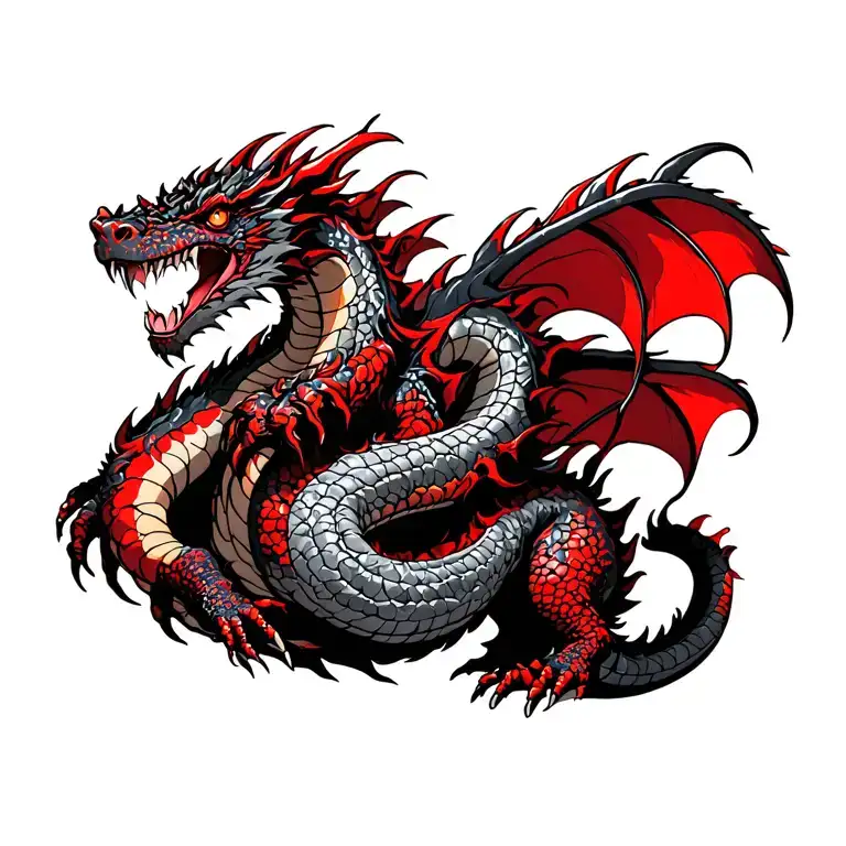 full bodied red and black realistic dragon wrapped - Variation 2