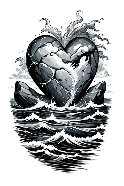 ocean flowing over heart shaped boulders - Variation 2